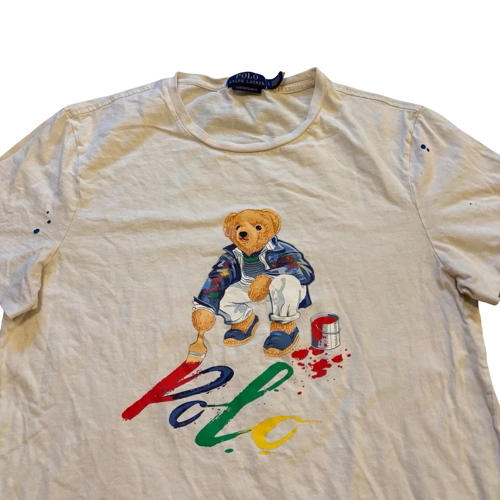 Polo Ralph Lauren Mens Polo Bear Painter Graphic T-Shirt White Custom Slim Fit L
